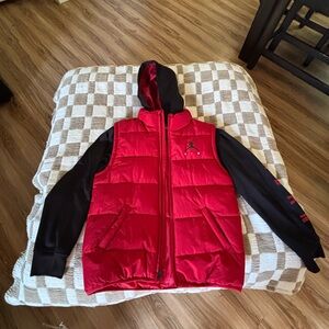 Jordan Red Puffer Vest With Hoodie- Size Small “In Boys” 152-158cm